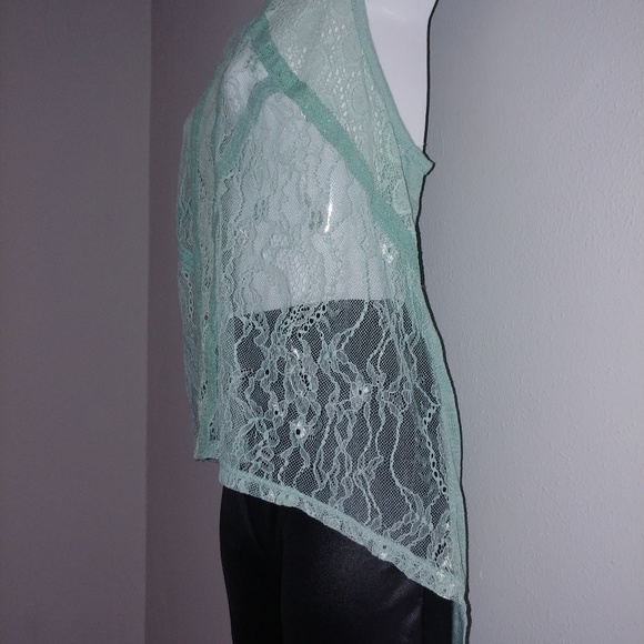 Mint Textured Sheer Hi Low Sleeveless Shirt - Picture 3 of 3